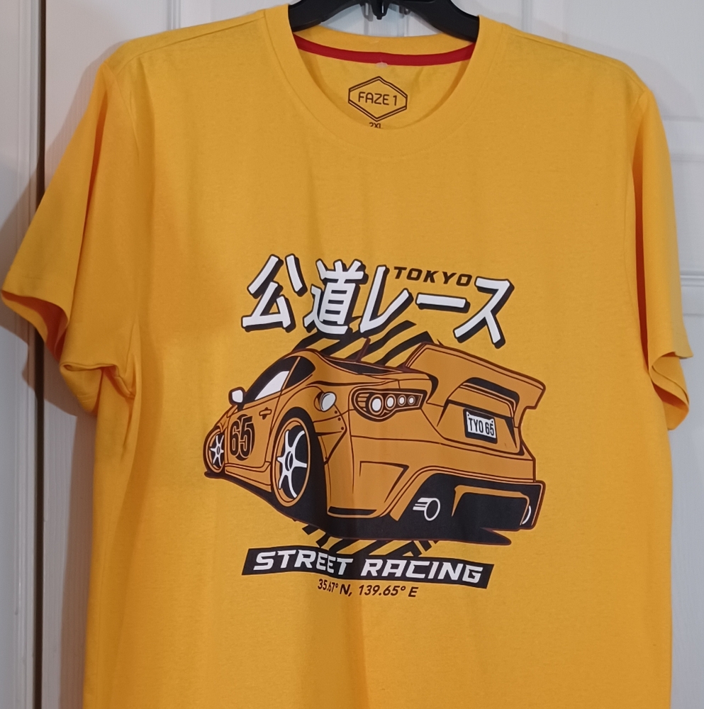 NWT Men's FAZE 1 Yellow Street Racing Graphic T-Shirt Size 2XL Short Sleeve